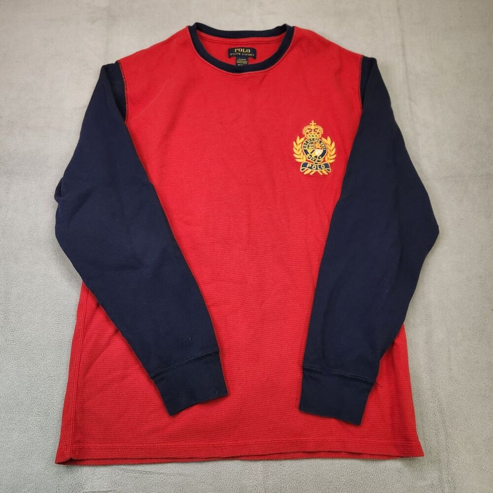 Polo Ralph Lauren Waffle Knit‎ Crest Thermal Pajama Sleep Shirt Men's XL Red L/S